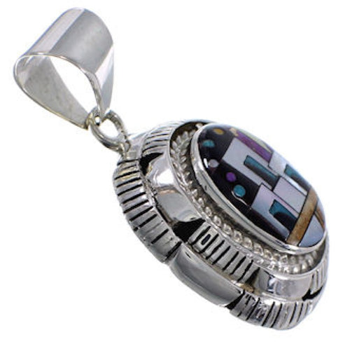 Native American Village Design Multistone Silver Pendant RS41038